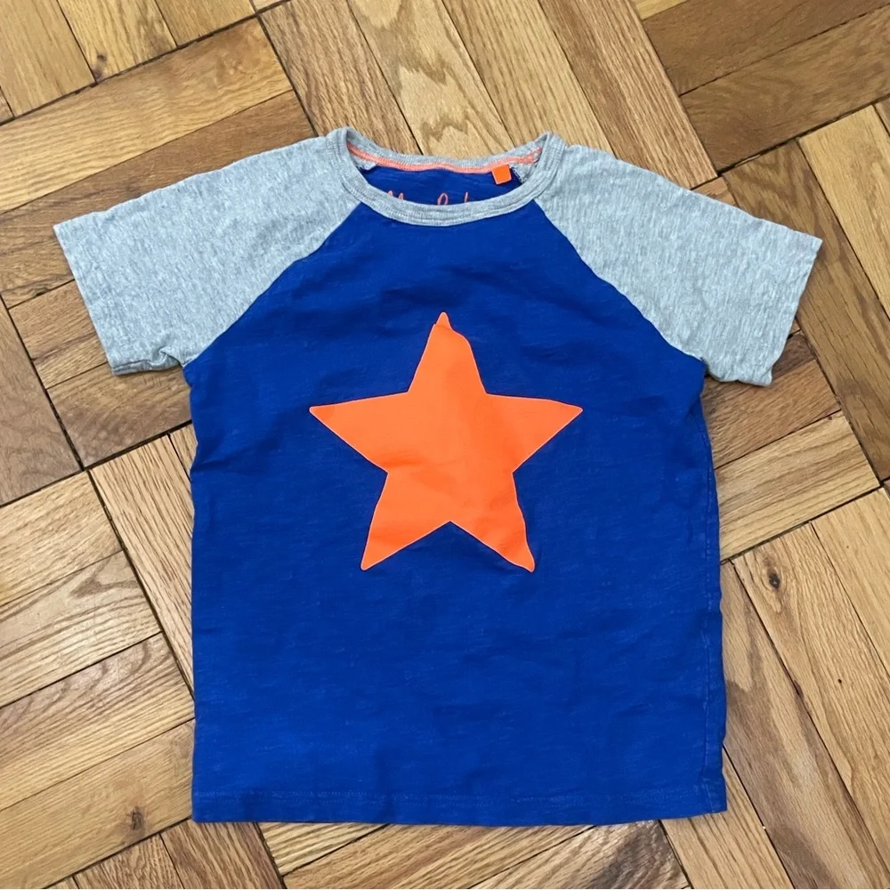 Mini Boden Blue Raglan Tee with Orange Star